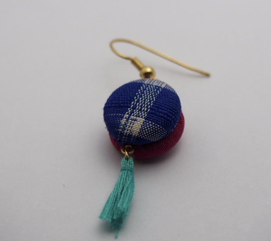 FV15E02-026> Covered Button Earrings - KIMONO SWING