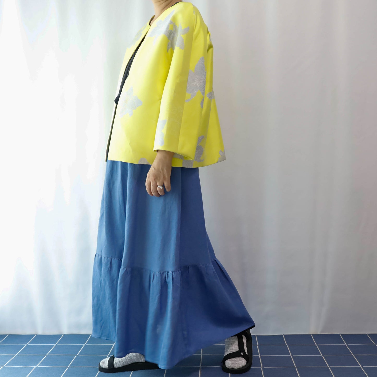 <S32B> LINEN RAYON SKIRT Blue