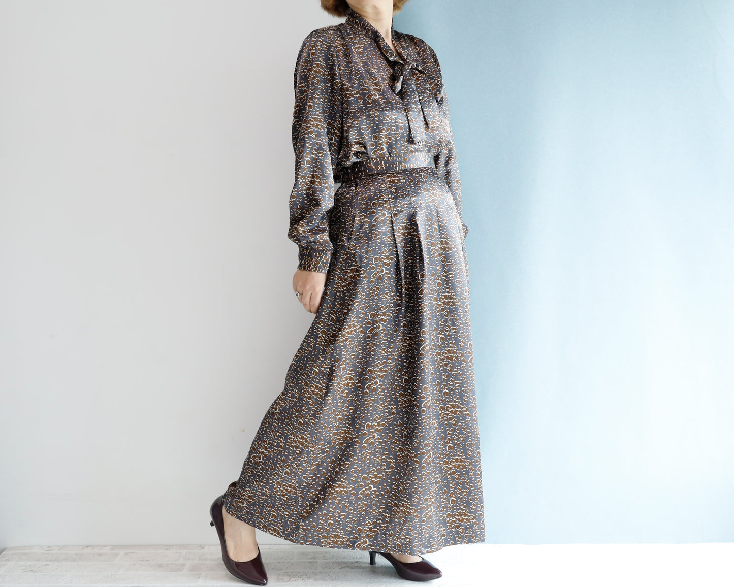 <S17L> LEOPARD PRINTED SATIN Skirt -Length 90cm