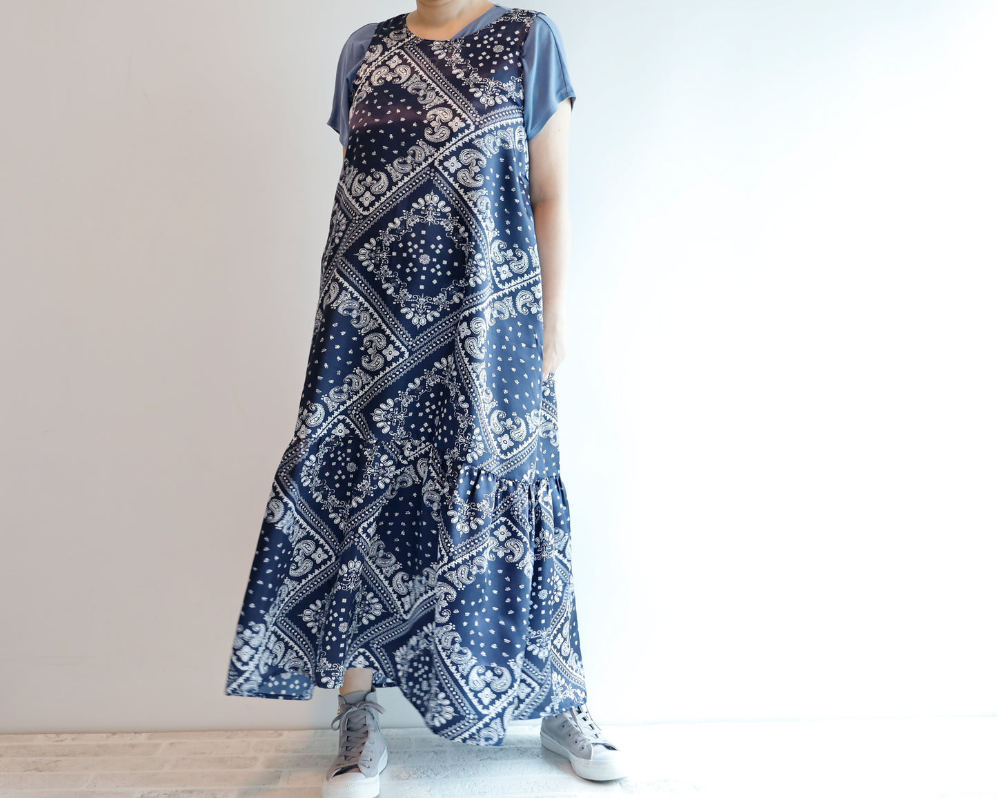 <D18BN> Drop ruffle maxi Dress NAVY