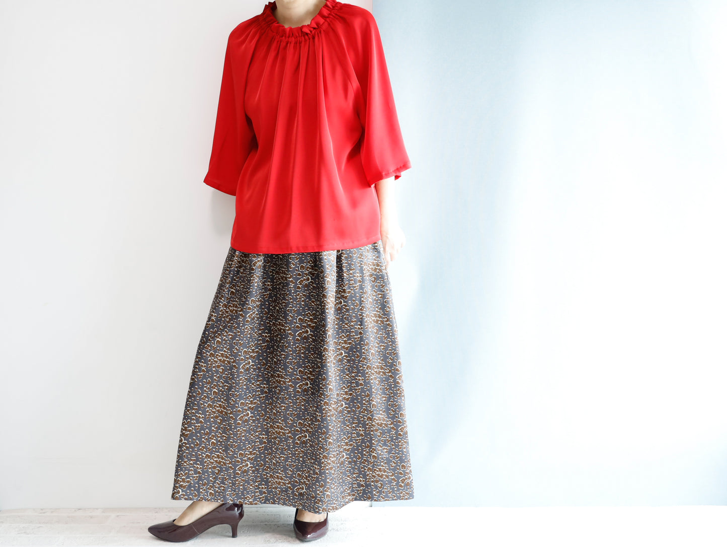 <S17L> LEOPARD PRINTED SATIN Skirt -Length 90cm