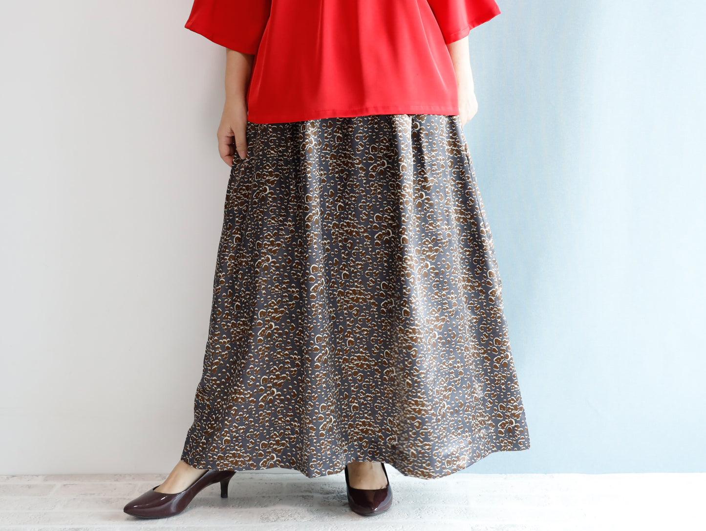 <S17L> LEOPARD PRINTED SATIN Skirt -Length 90cm