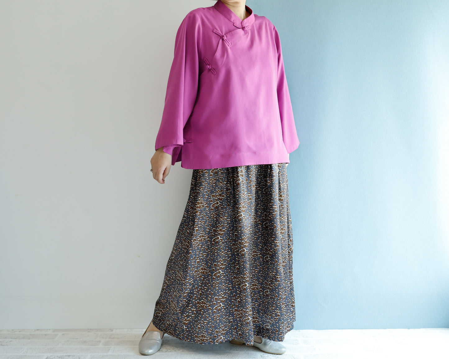 <S17L> LEOPARD PRINTED SATIN Skirt -Length 90cm