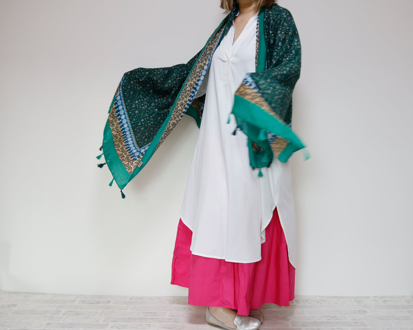 <A18> PRINTED Scarf GREEN