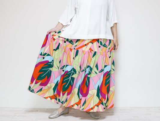 <S39PS> PINKY PRINTED Skirt  -Length 90cm