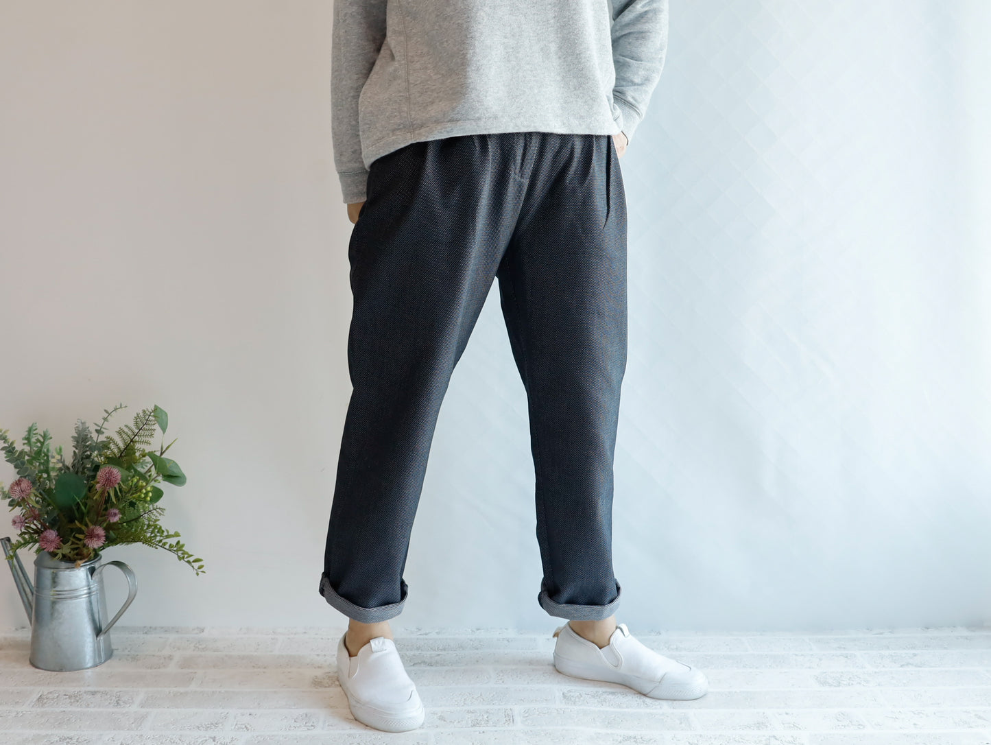 <P12D> Denim with dots -Relax Tapered Pants