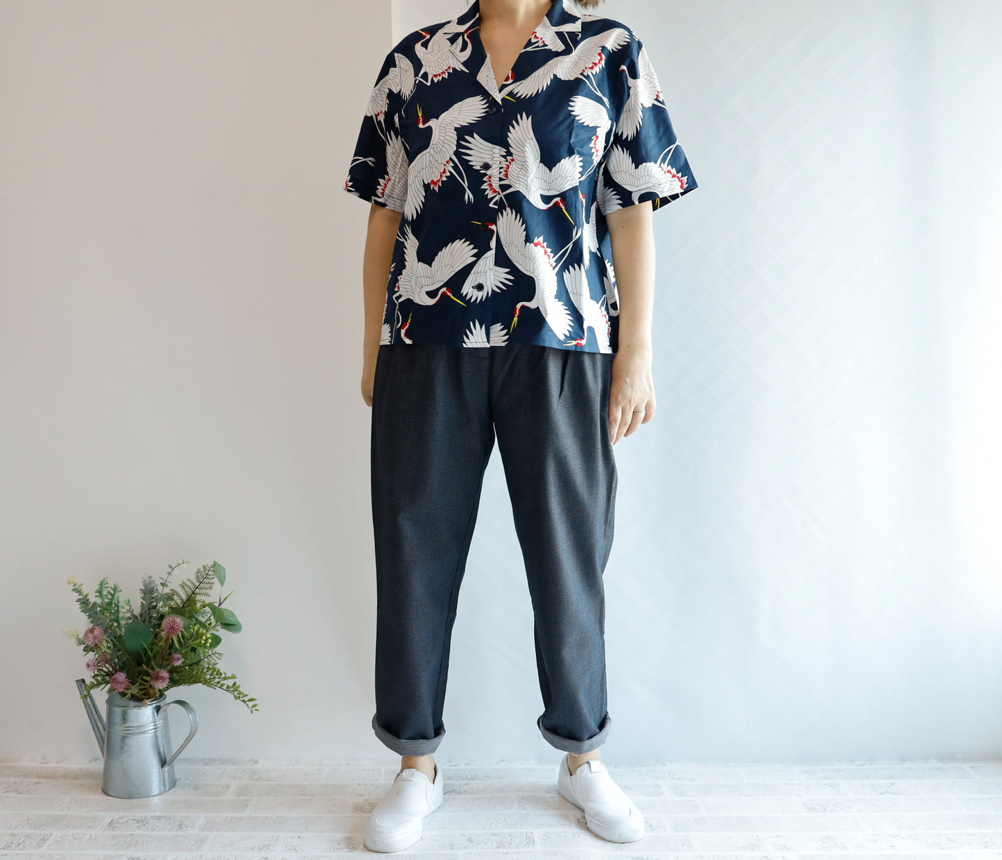<P12D> Denim with dots -Relax Tapered Pants