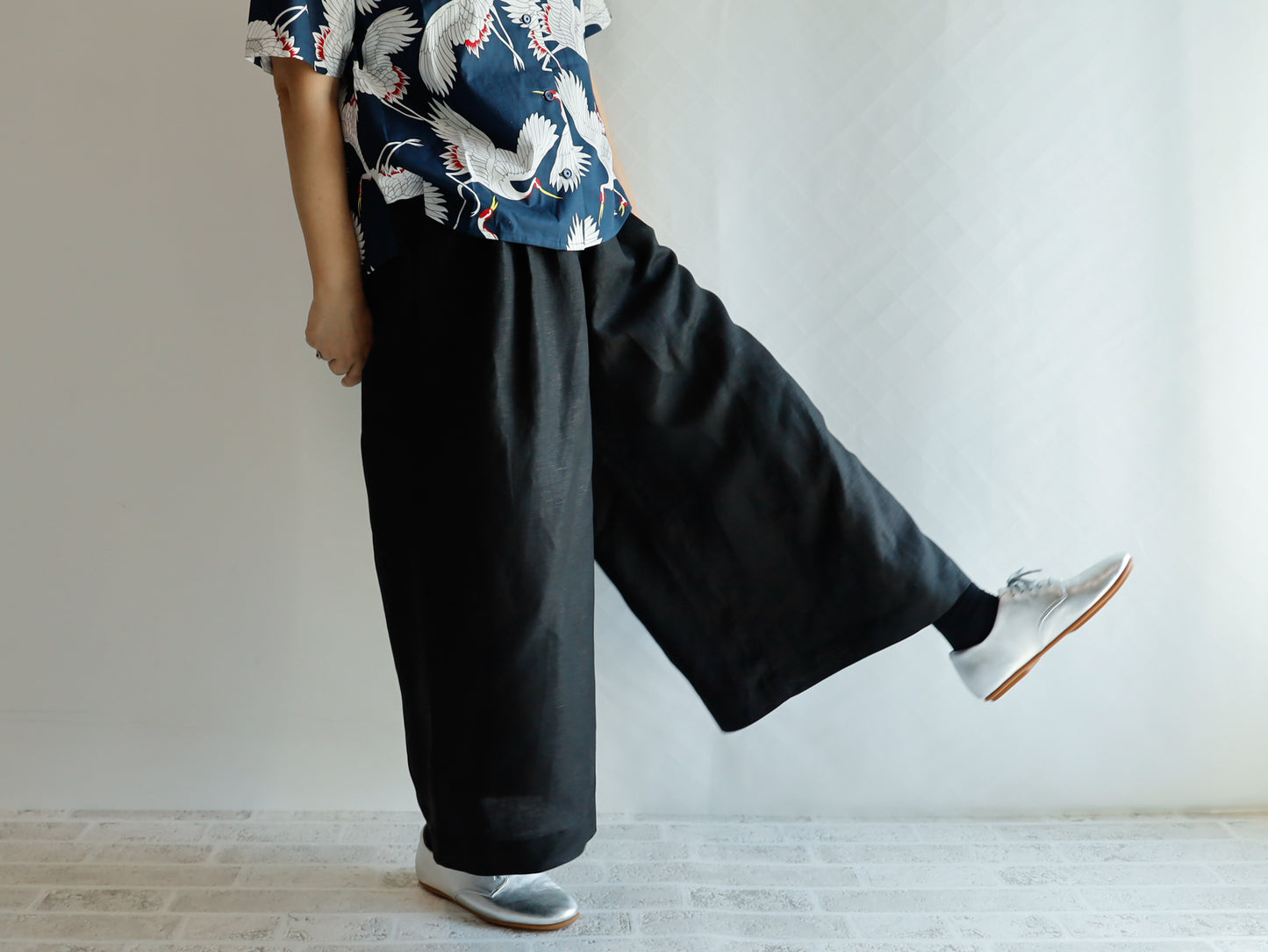 <P14NR-000> NOIR LINEN/RAYON GAUCHO