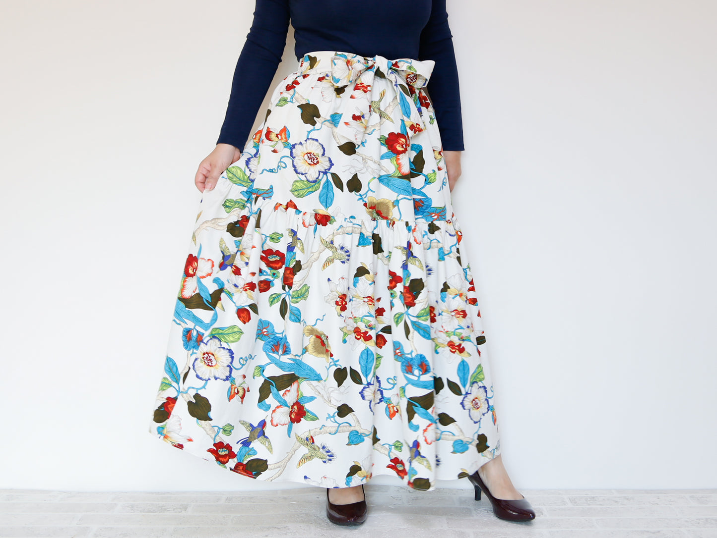 <S39W> FLOWERS PRINTED Skirt -Length 90cm