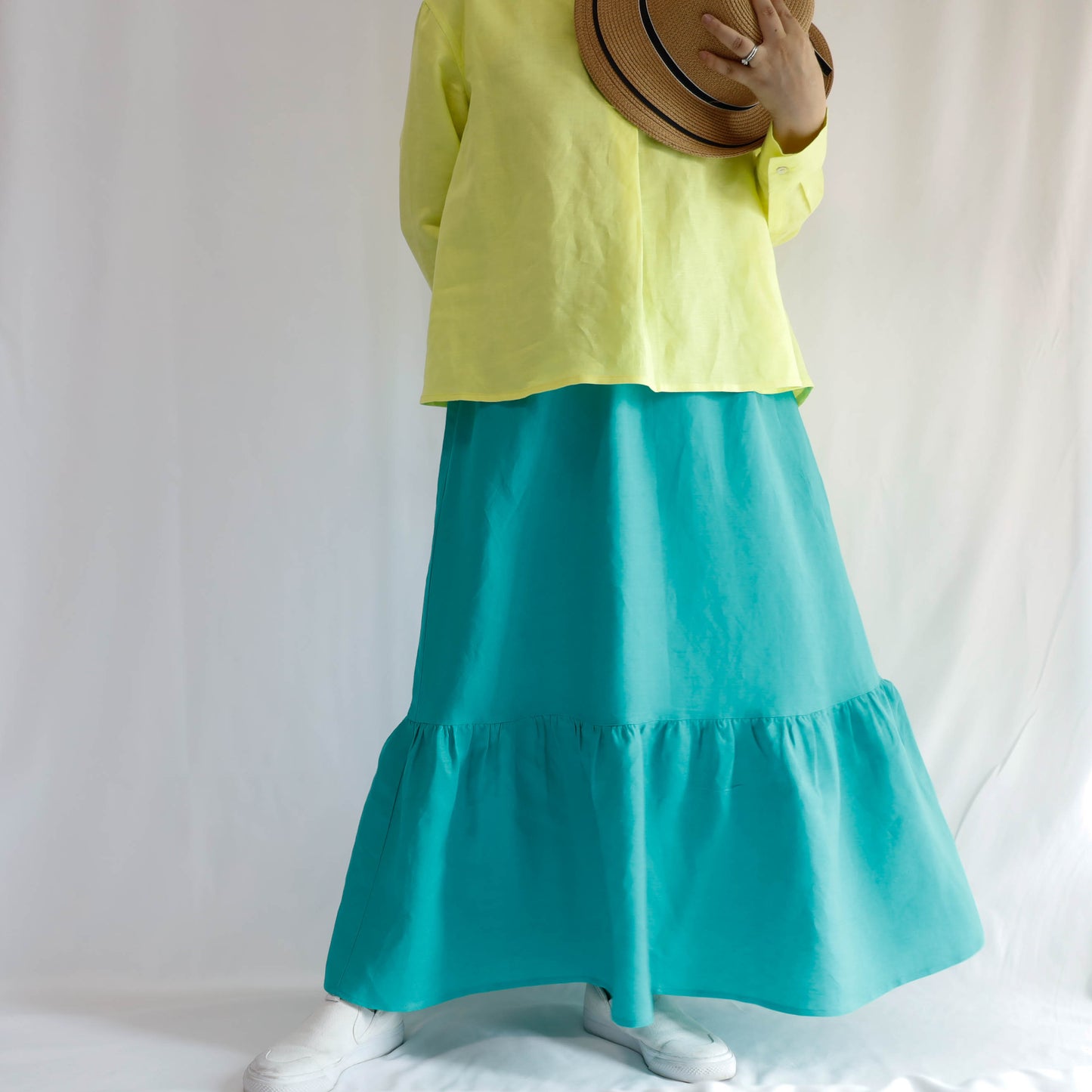 <S32V> LINEN RAYON SKIRT Green