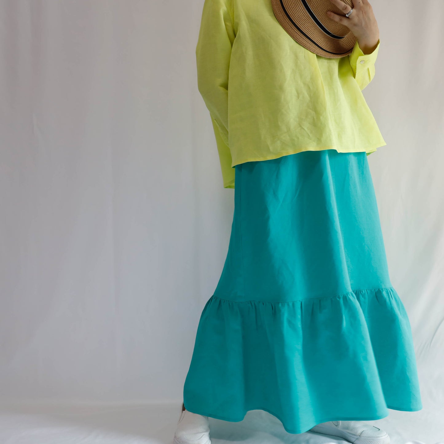 <S32V> LINEN RAYON SKIRT Green
