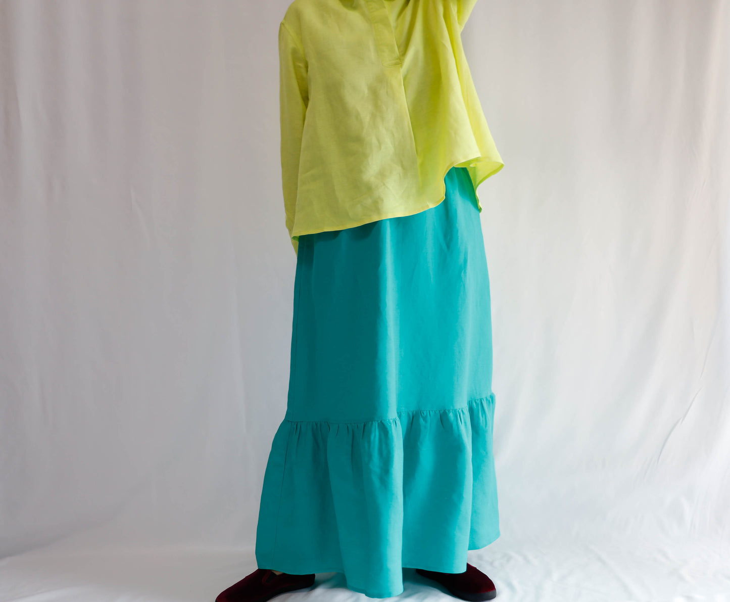 <S32V> LINEN RAYON SKIRT Green