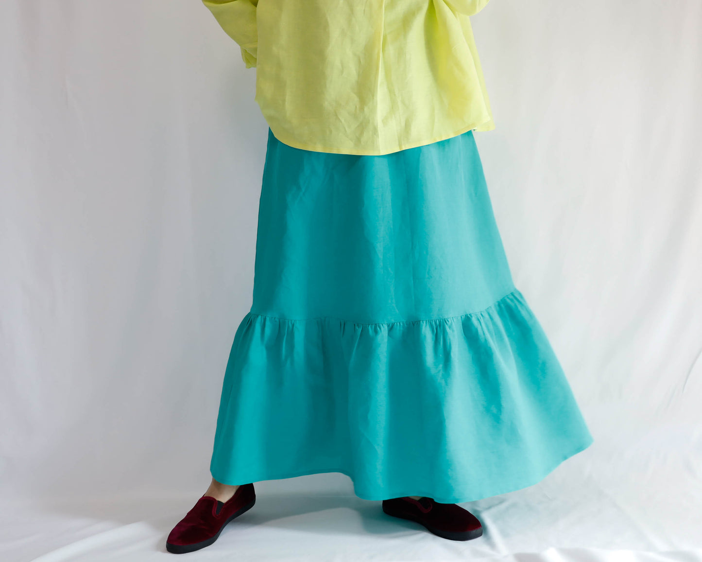 <S32V> LINEN RAYON SKIRT Green