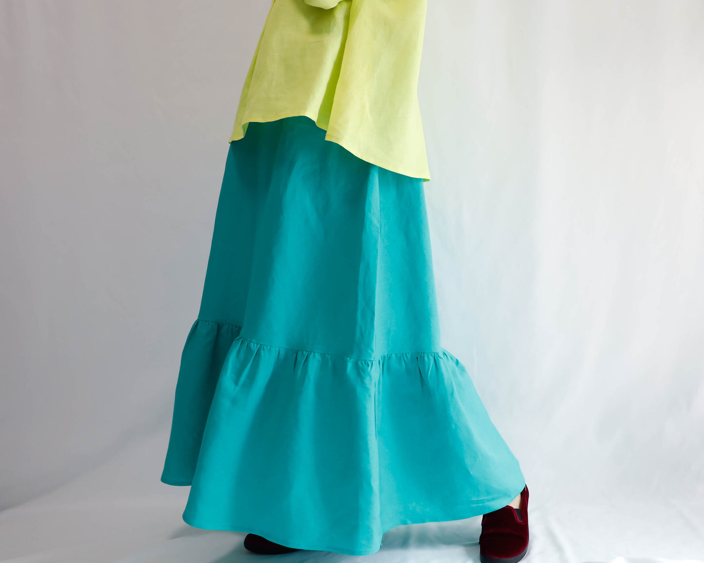 <S32V> LINEN RAYON SKIRT Green