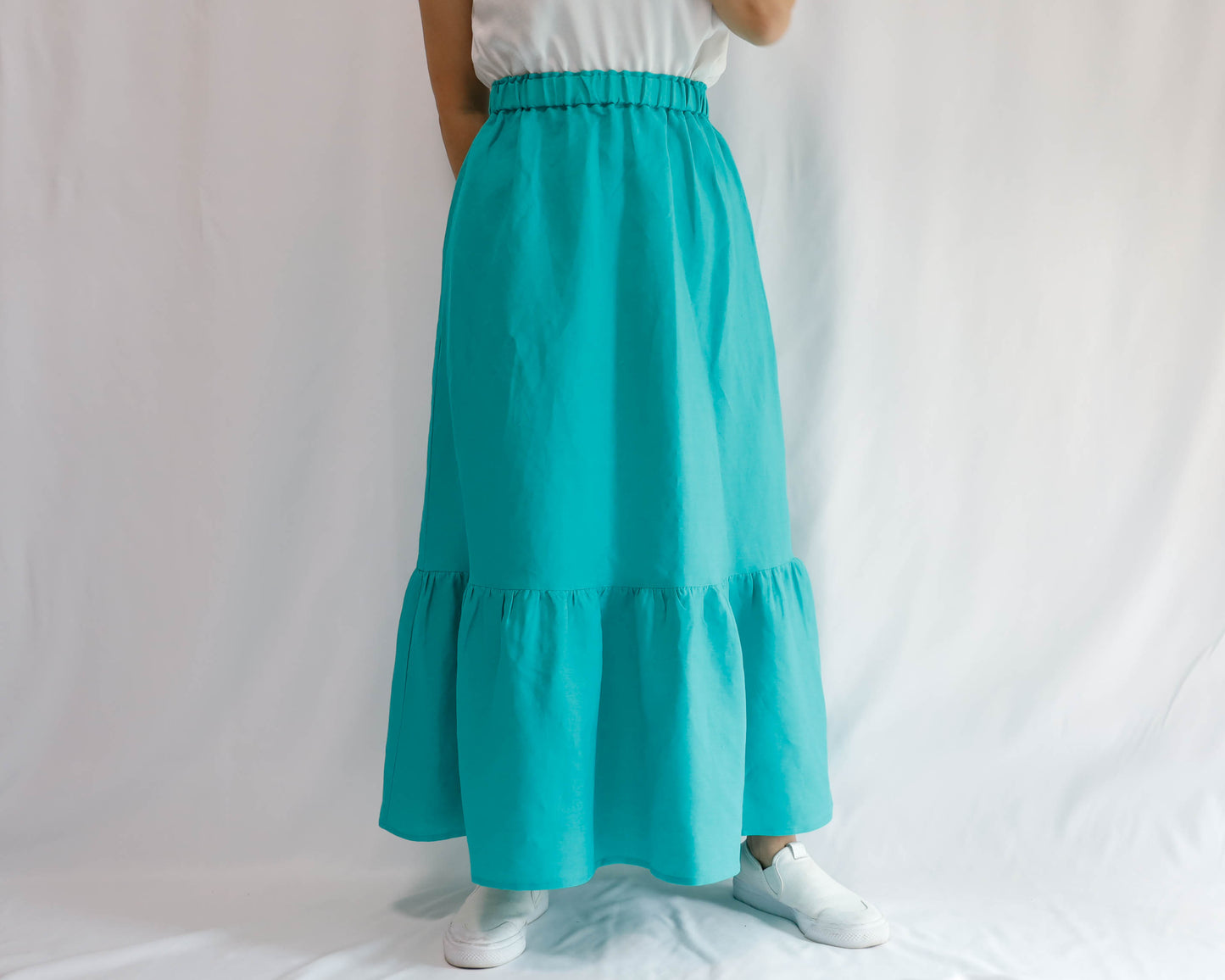 <S32V> LINEN RAYON SKIRT Green