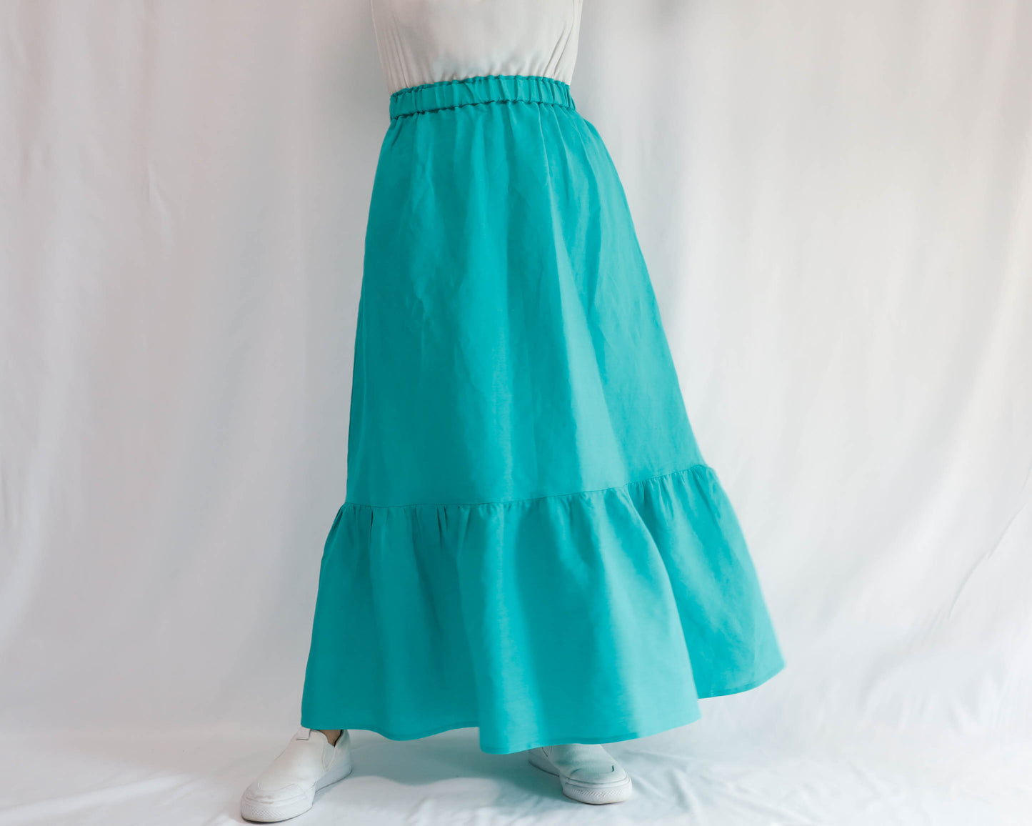 <S32V> LINEN RAYON SKIRT Green