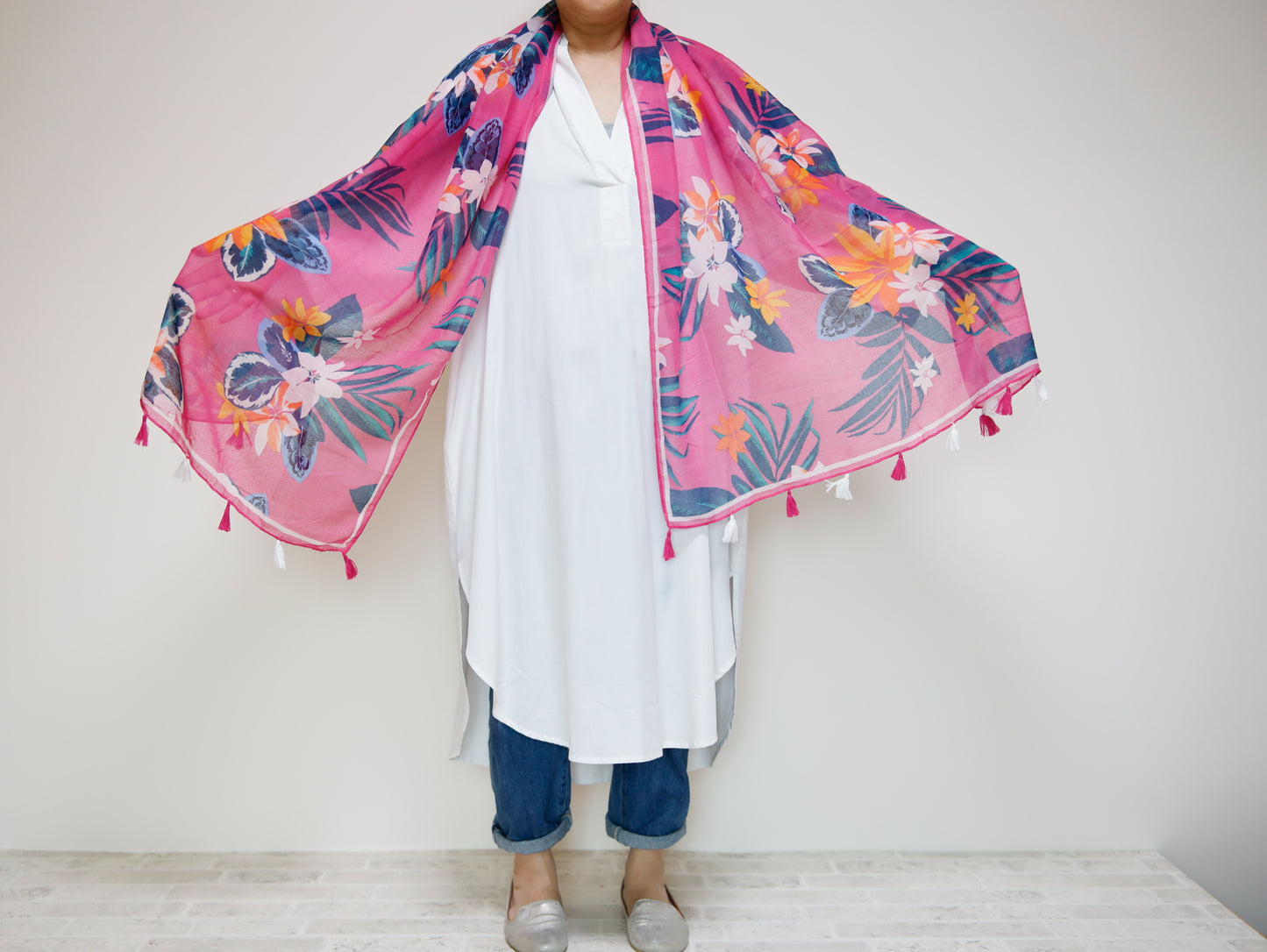 <A20> PRINTED Scarf PINK