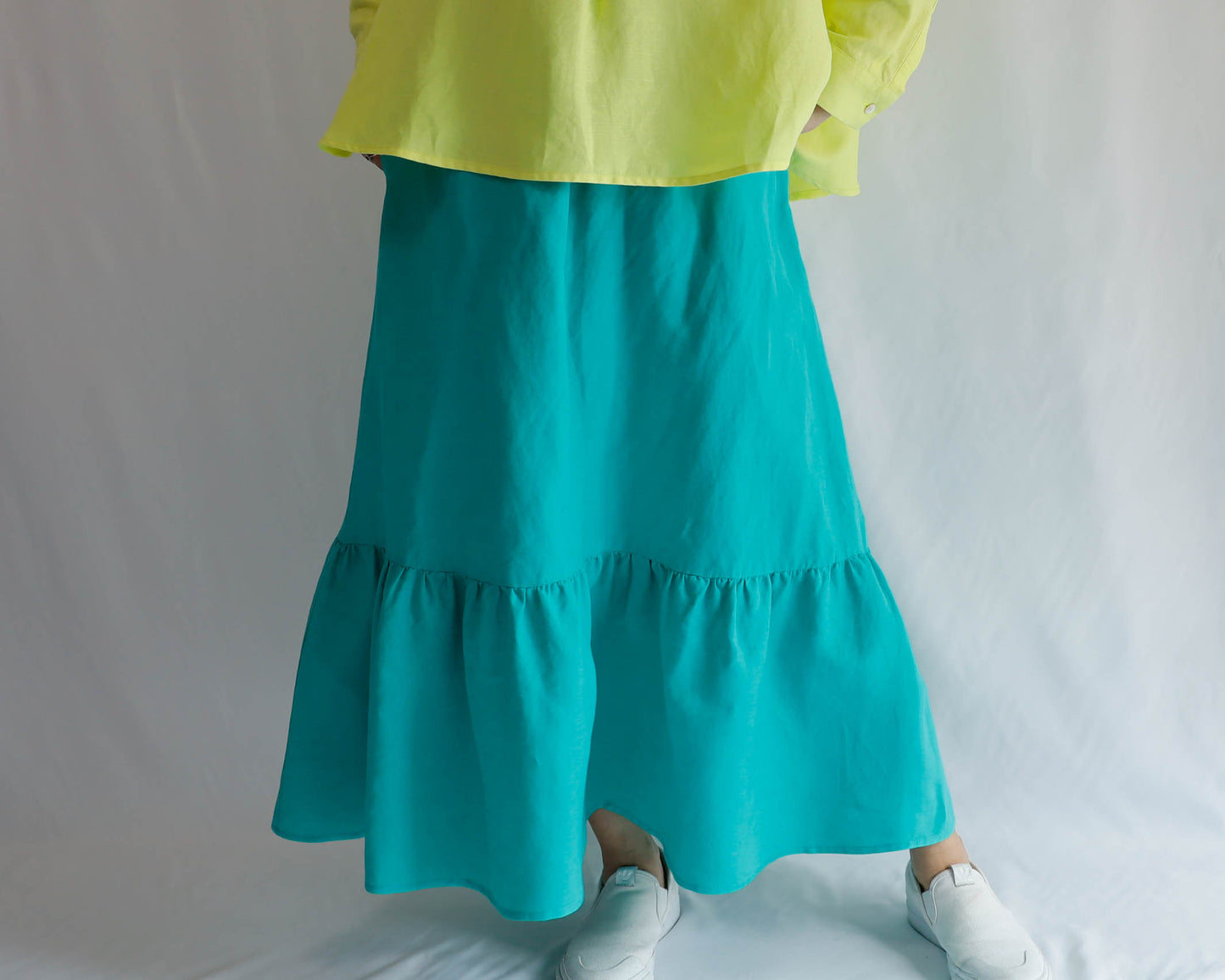<S32V> LINEN RAYON SKIRT Green