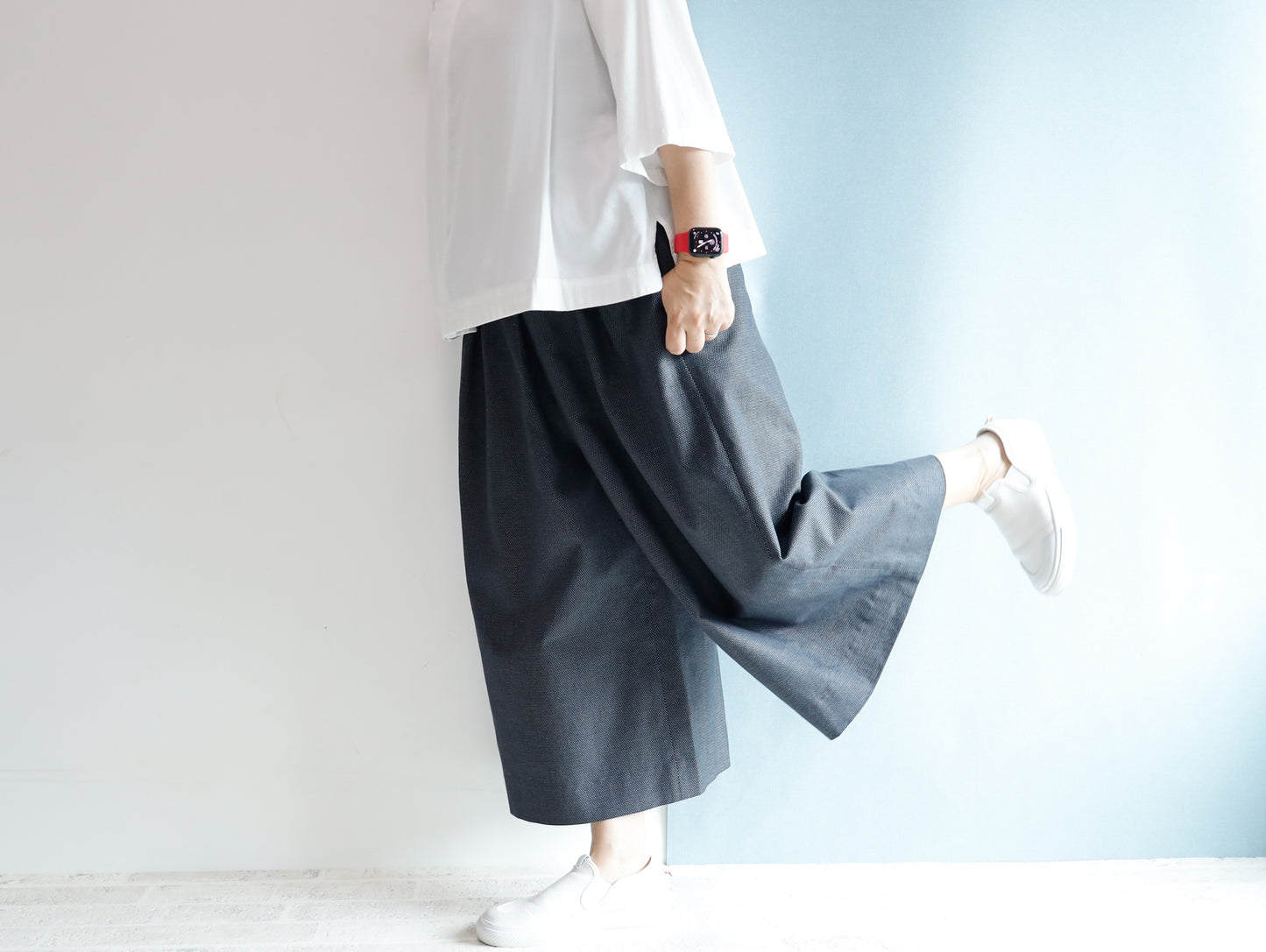 <P09D> DOTS DENNIM GAUCHO trousers