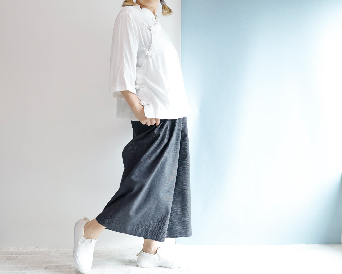 <P09D> DOTS DENNIM GAUCHO trousers