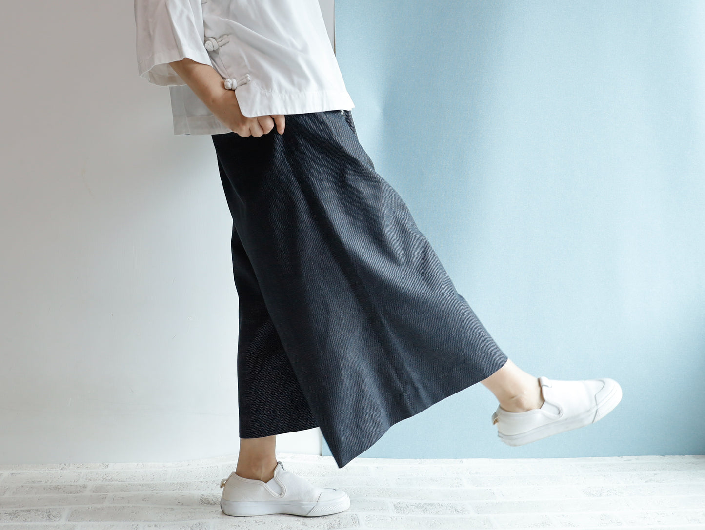 <P09D> DOTS DENNIM GAUCHO trousers