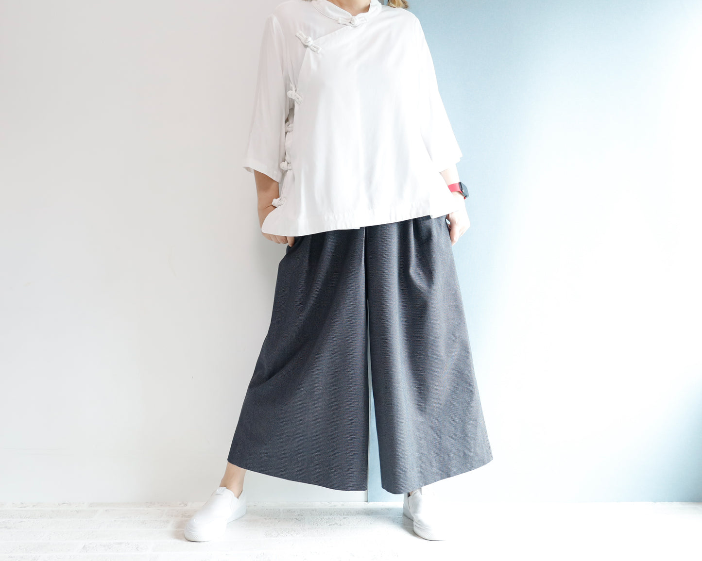 <P09D> DOTS DENNIM GAUCHO trousers