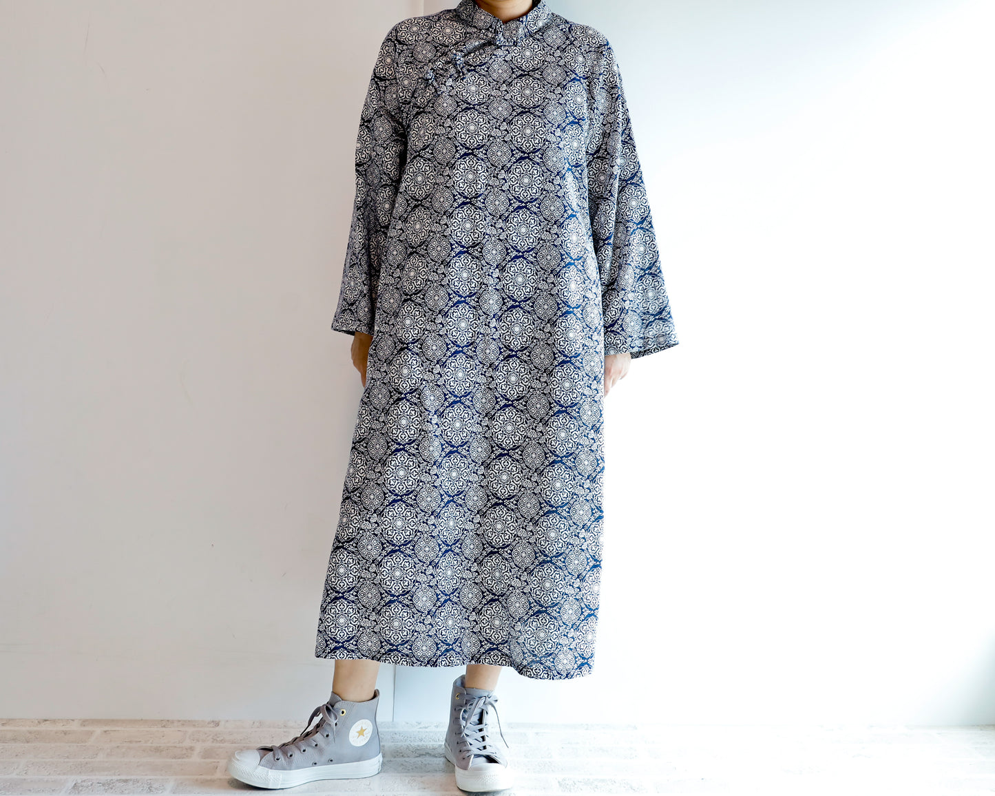 <D25CB> CHINOISERIE DRESS -NAVY
