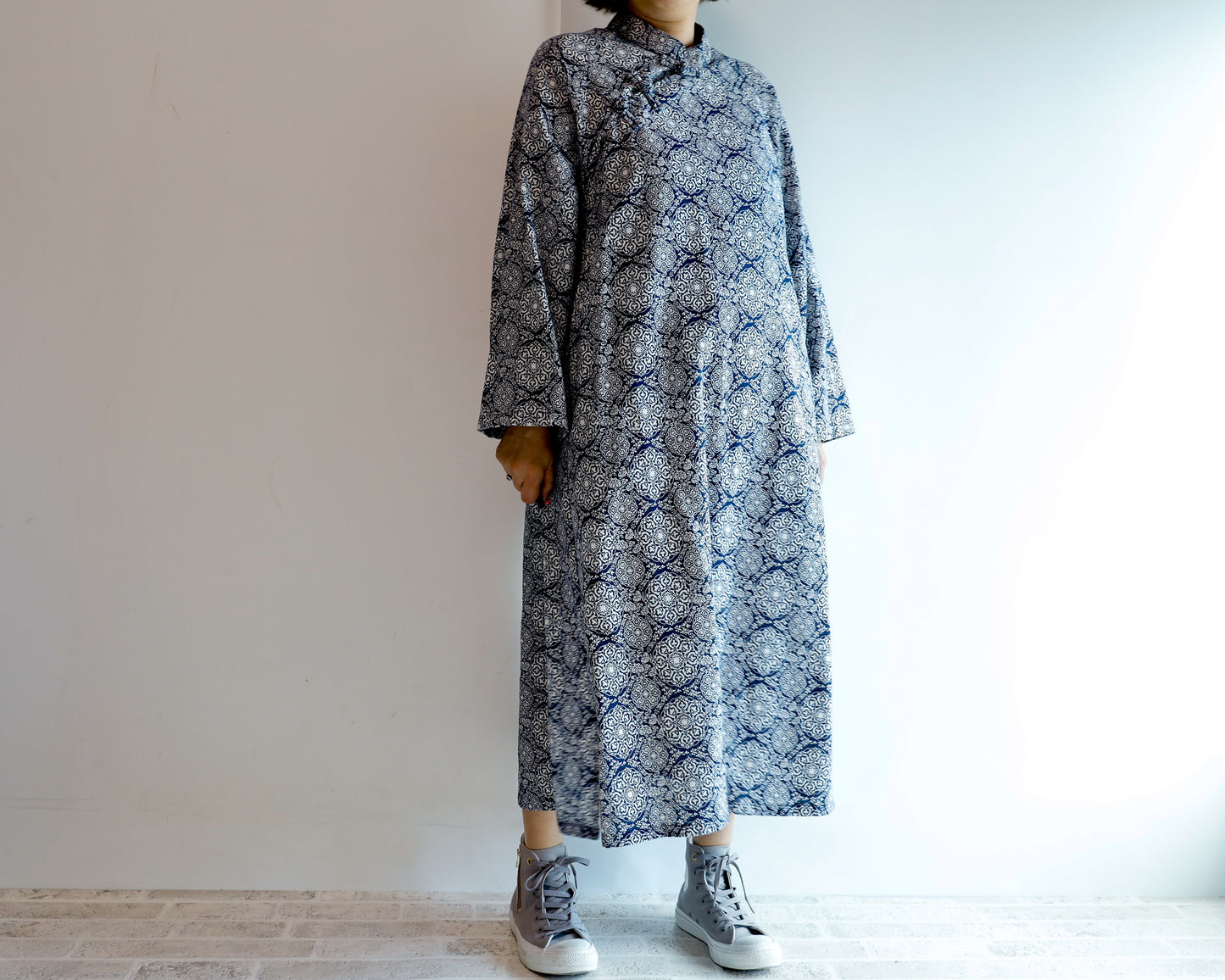 <D25CB> CHINOISERIE DRESS -NAVY