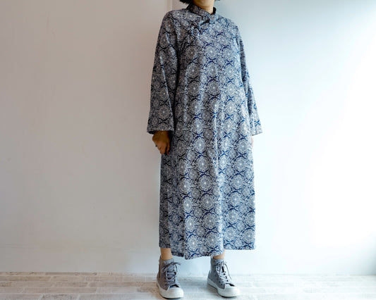 <RS20D20K> リネンレーヨン カーキ ロングシャツドレス