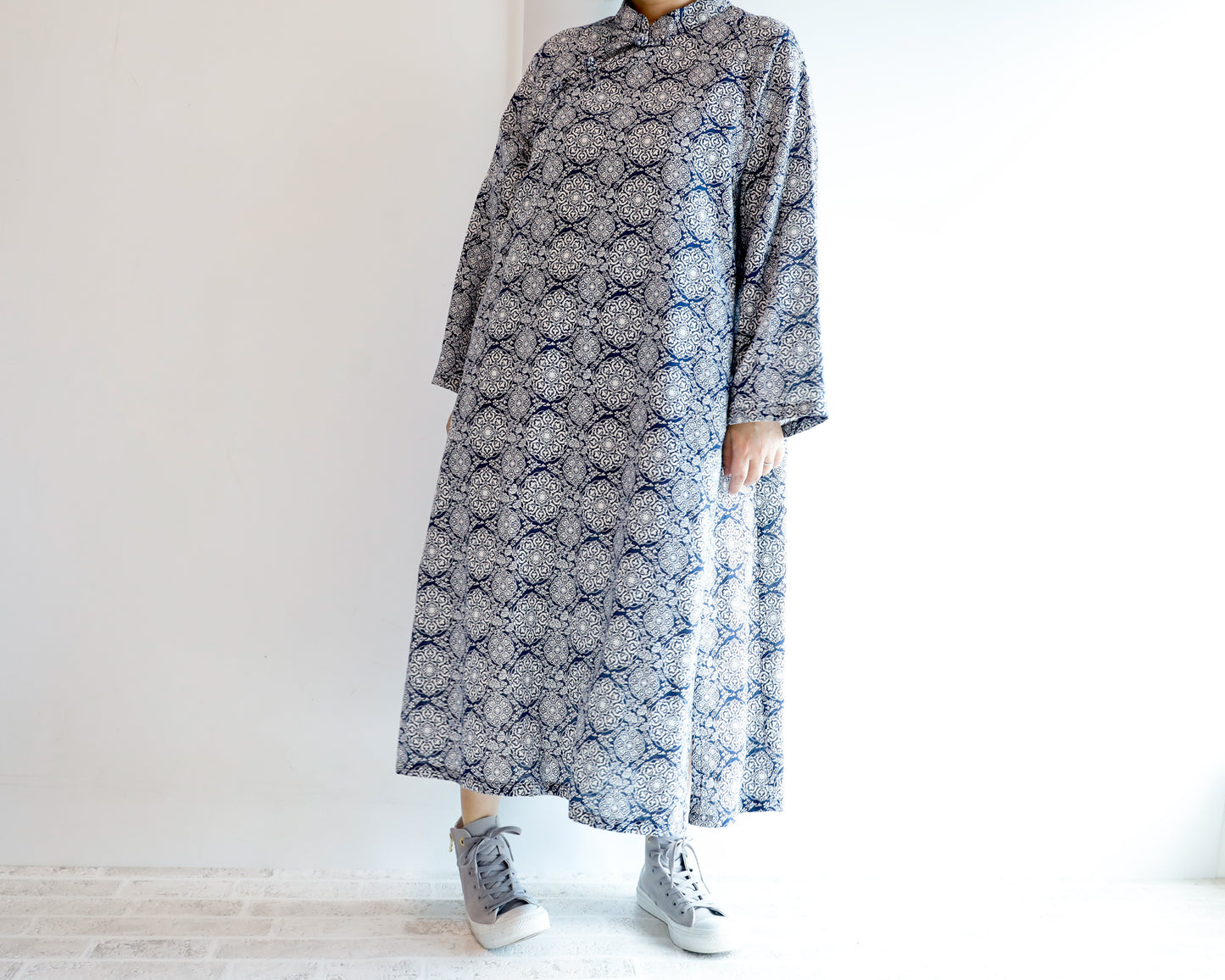 <D25CB> CHINOISERIE DRESS -NAVY