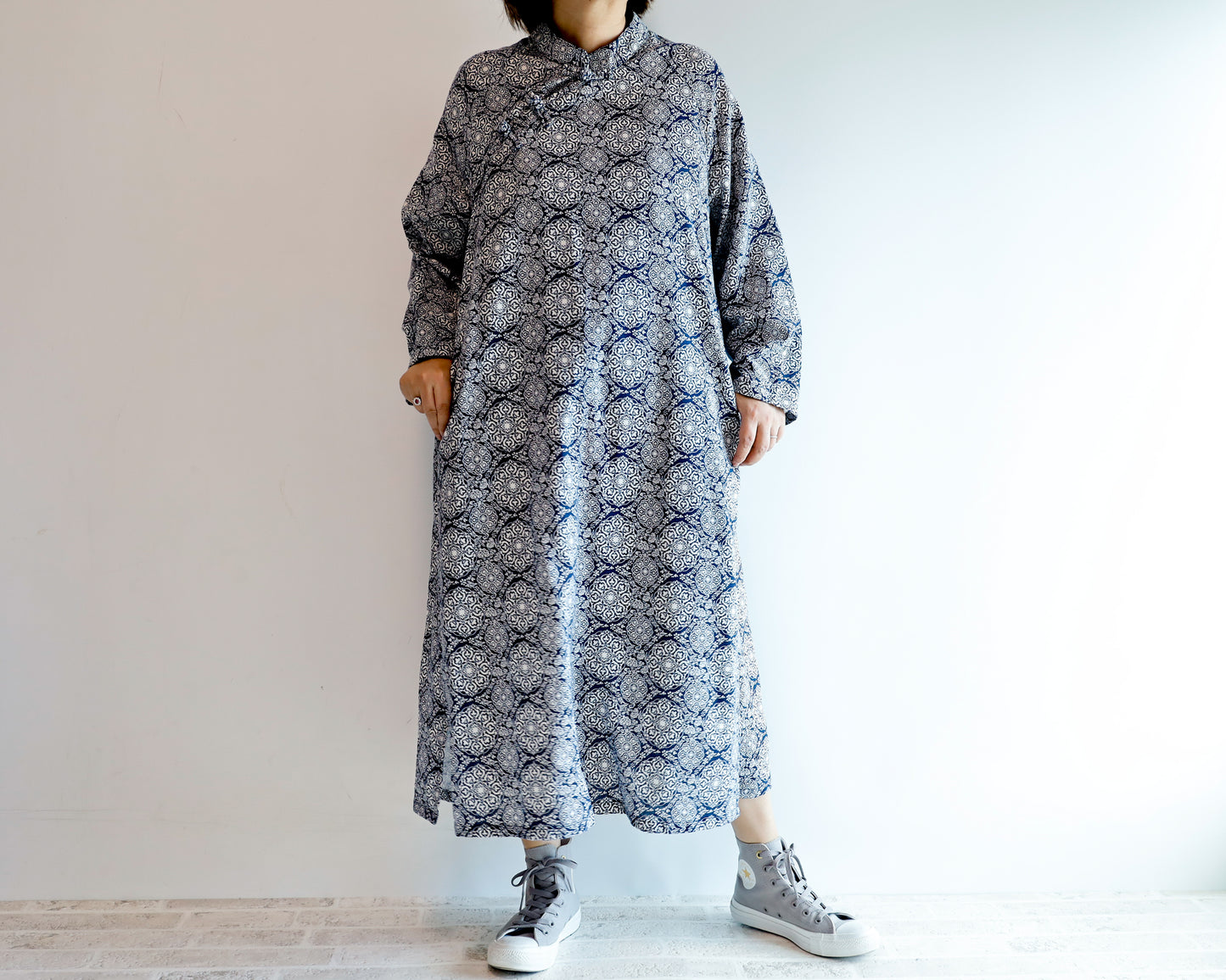 <D25CB> CHINOISERIE DRESS -NAVY