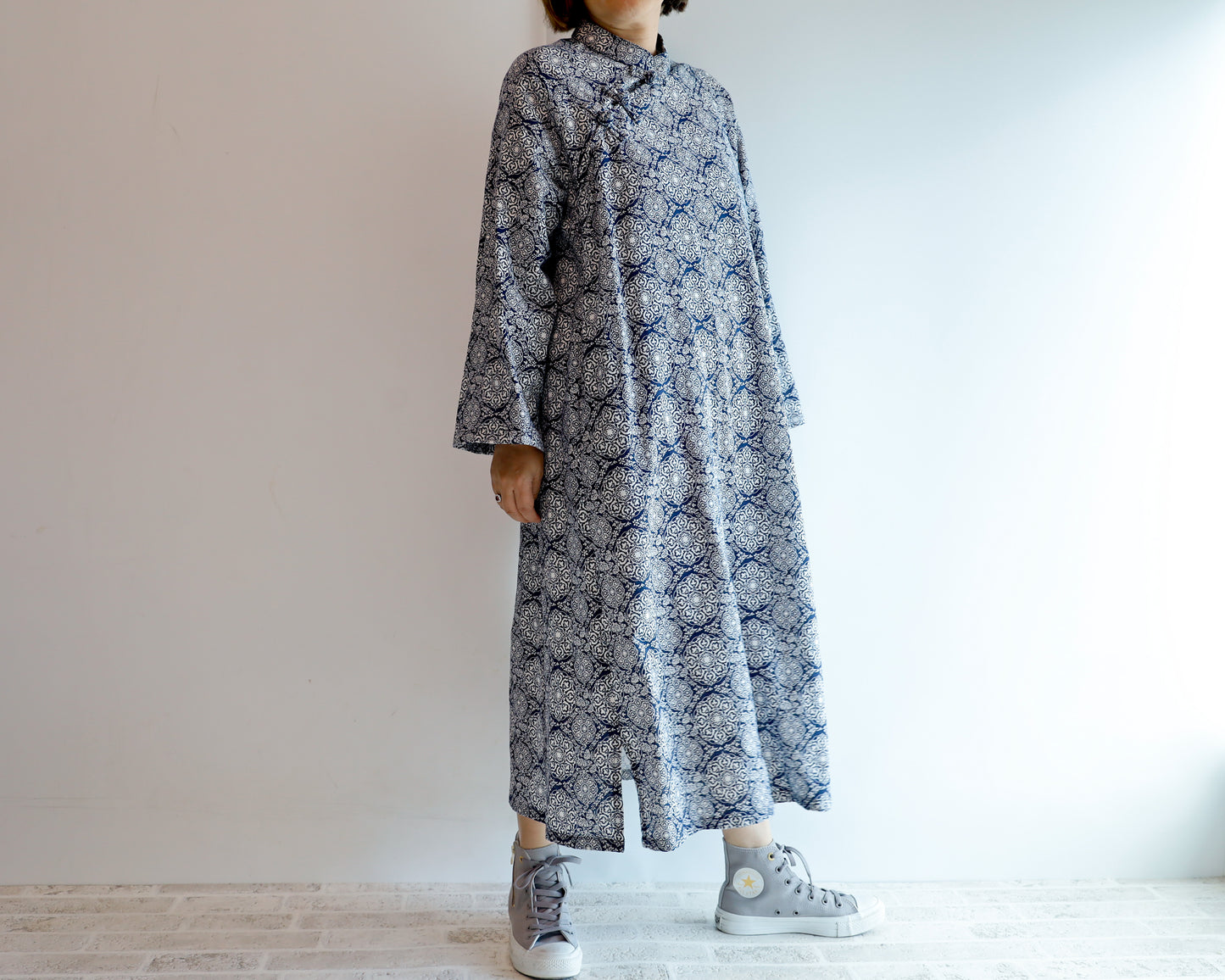 <D25CB> CHINOISERIE DRESS -NAVY