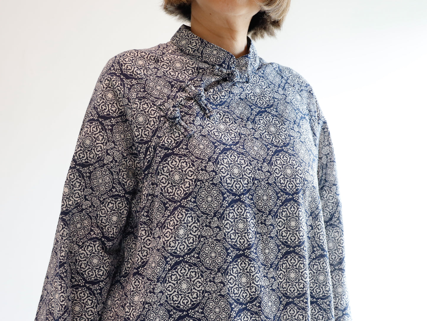 <D25CB> CHINOISERIE DRESS -NAVY