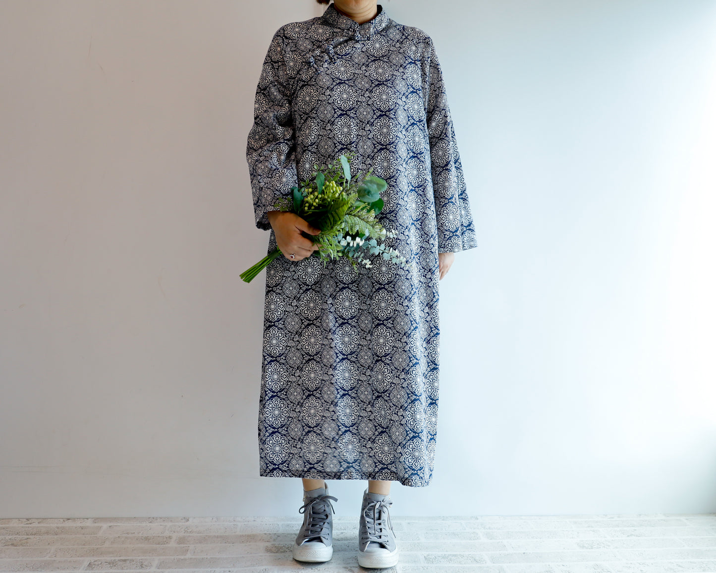 <D25CB> CHINOISERIE DRESS -NAVY