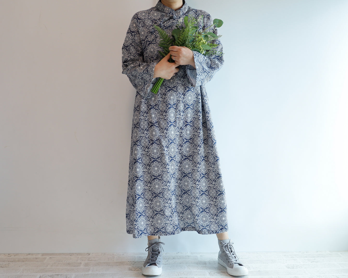 <D25CB> CHINOISERIE DRESS -NAVY