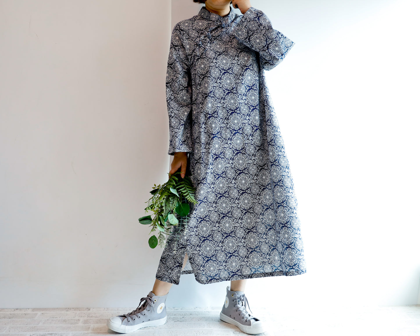 <D25CB> CHINOISERIE DRESS -NAVY