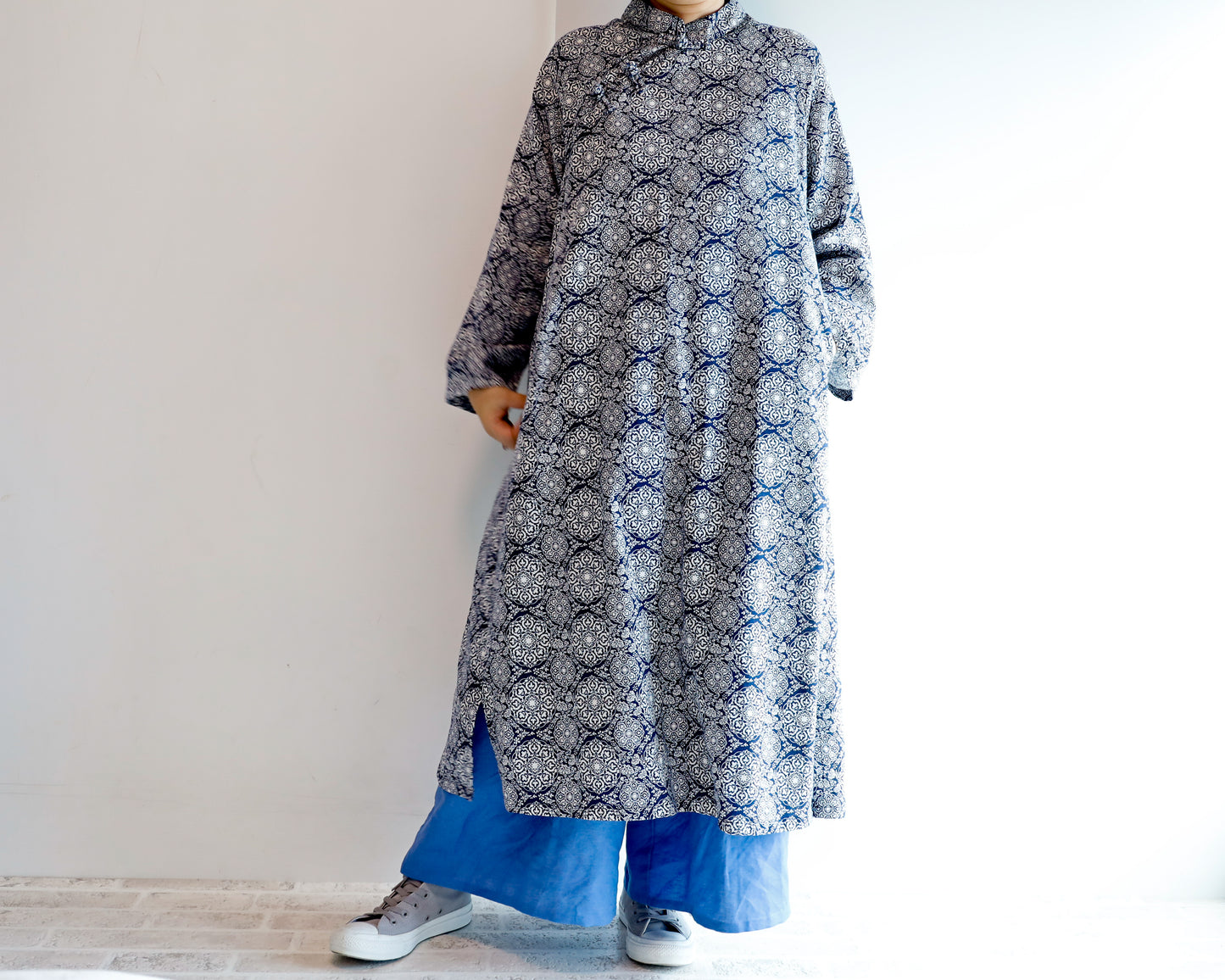 <D25CB> CHINOISERIE DRESS -NAVY