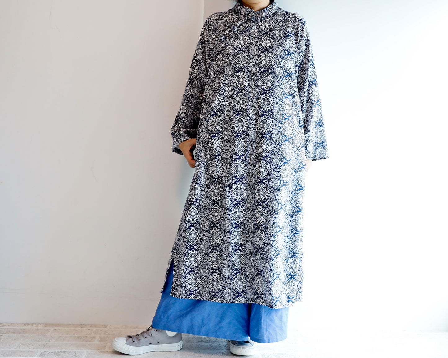 <D25CB> CHINOISERIE DRESS -NAVY