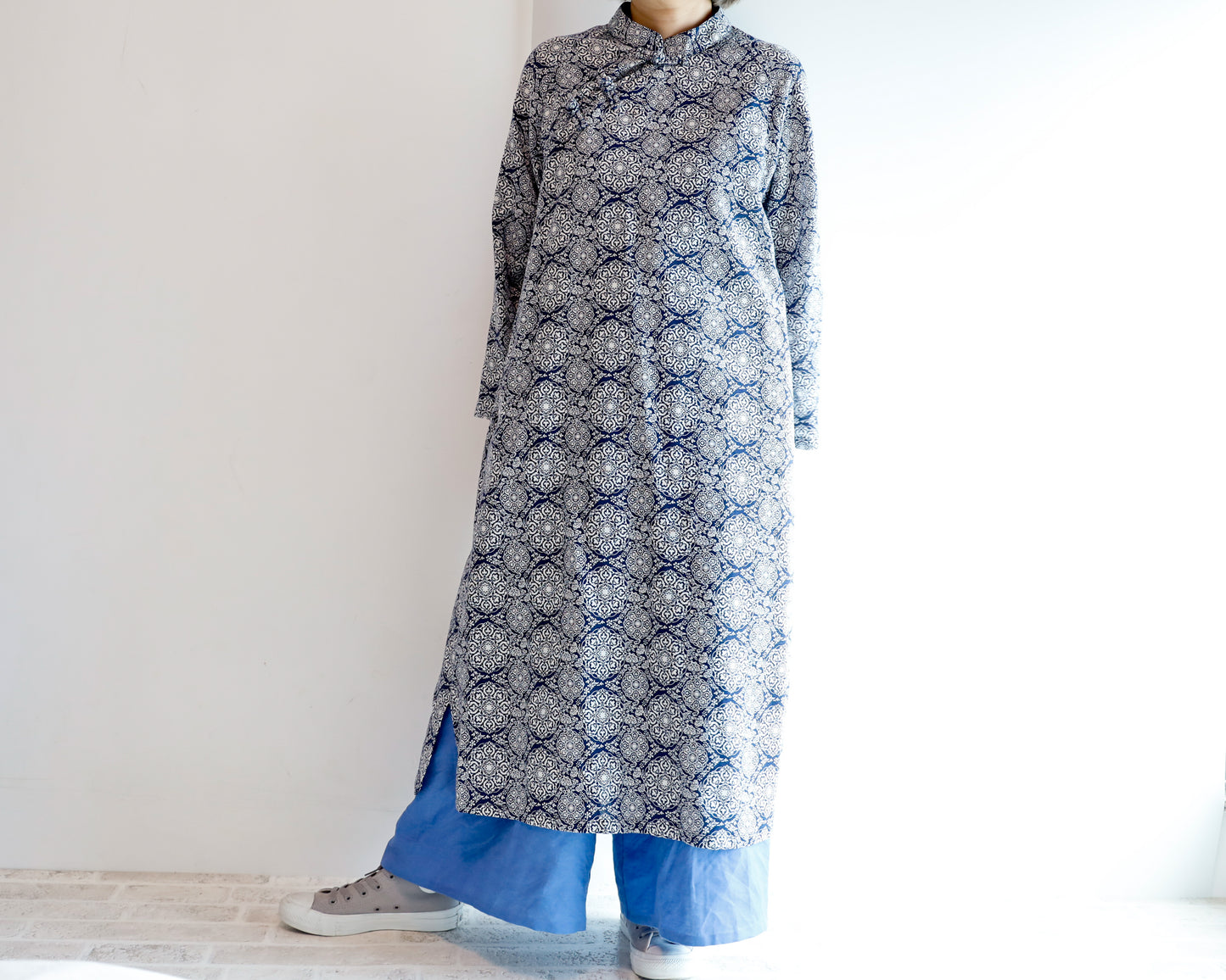 <D25CB> CHINOISERIE DRESS -NAVY