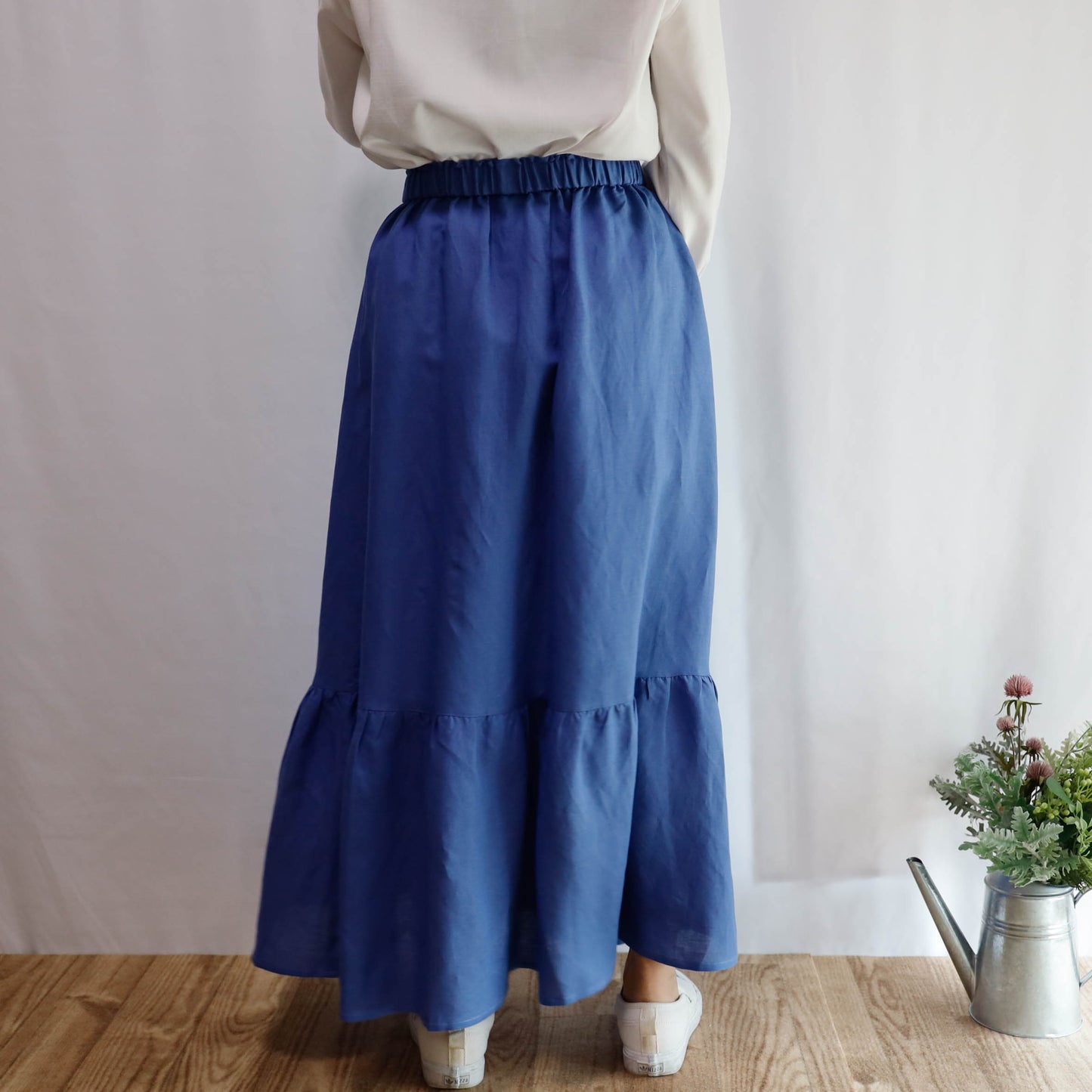 <S32B> LINEN RAYON SKIRT Blue