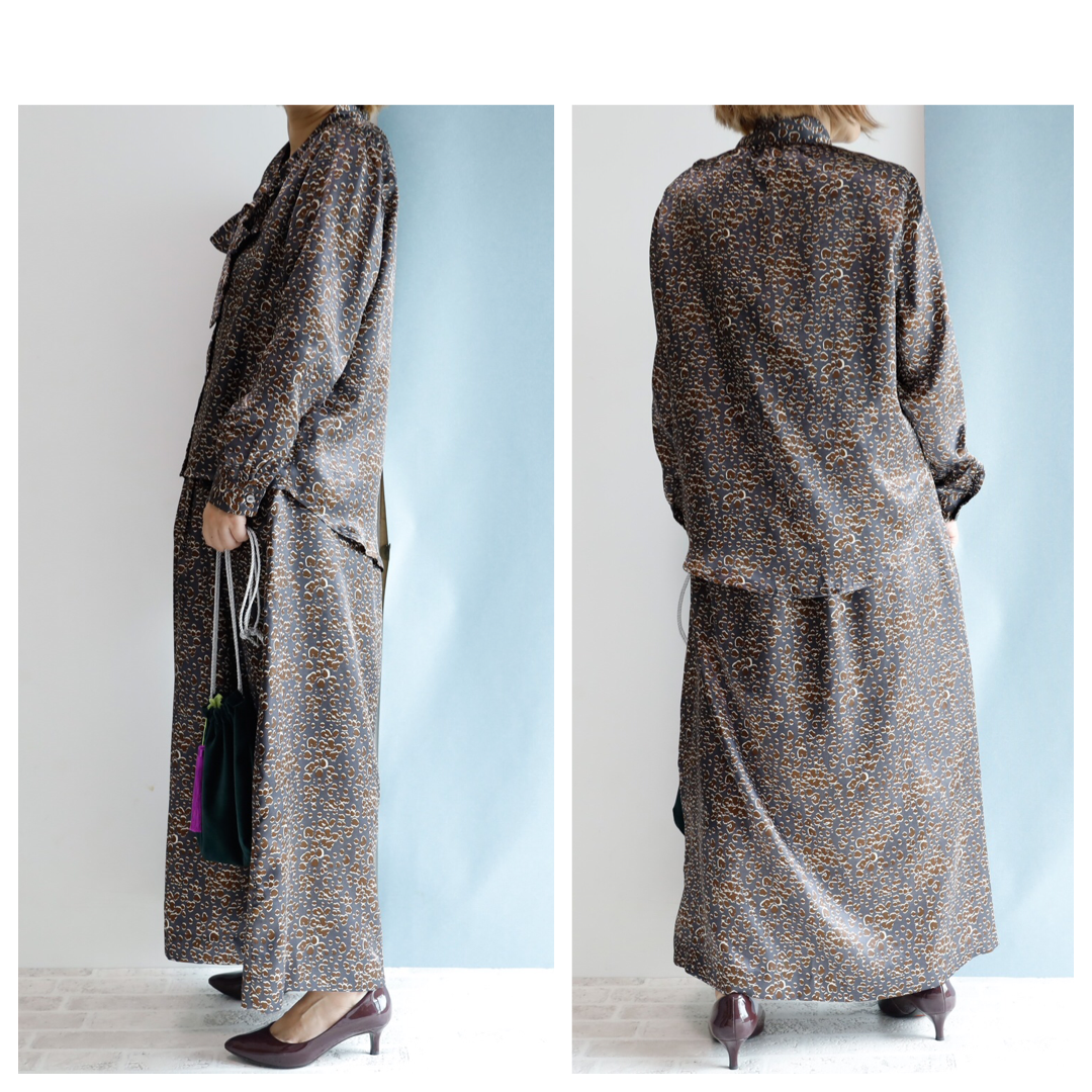 <S17L> LEOPARD PRINTED SATIN Skirt -Length 90cm