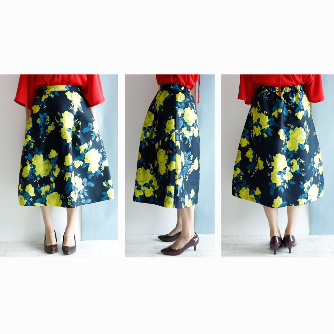 <RS21S17RY70> EUROPIAN ROSE YELLOW WOVEN Skirt  -Length 70cm