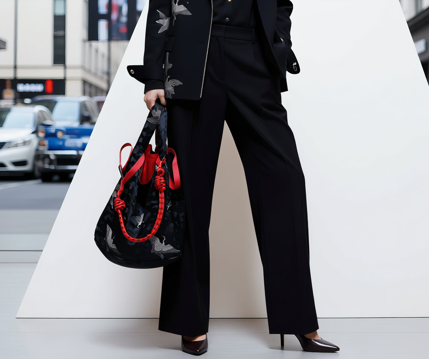 REGISTAR｜Black Crane & Cloud Marché Bag