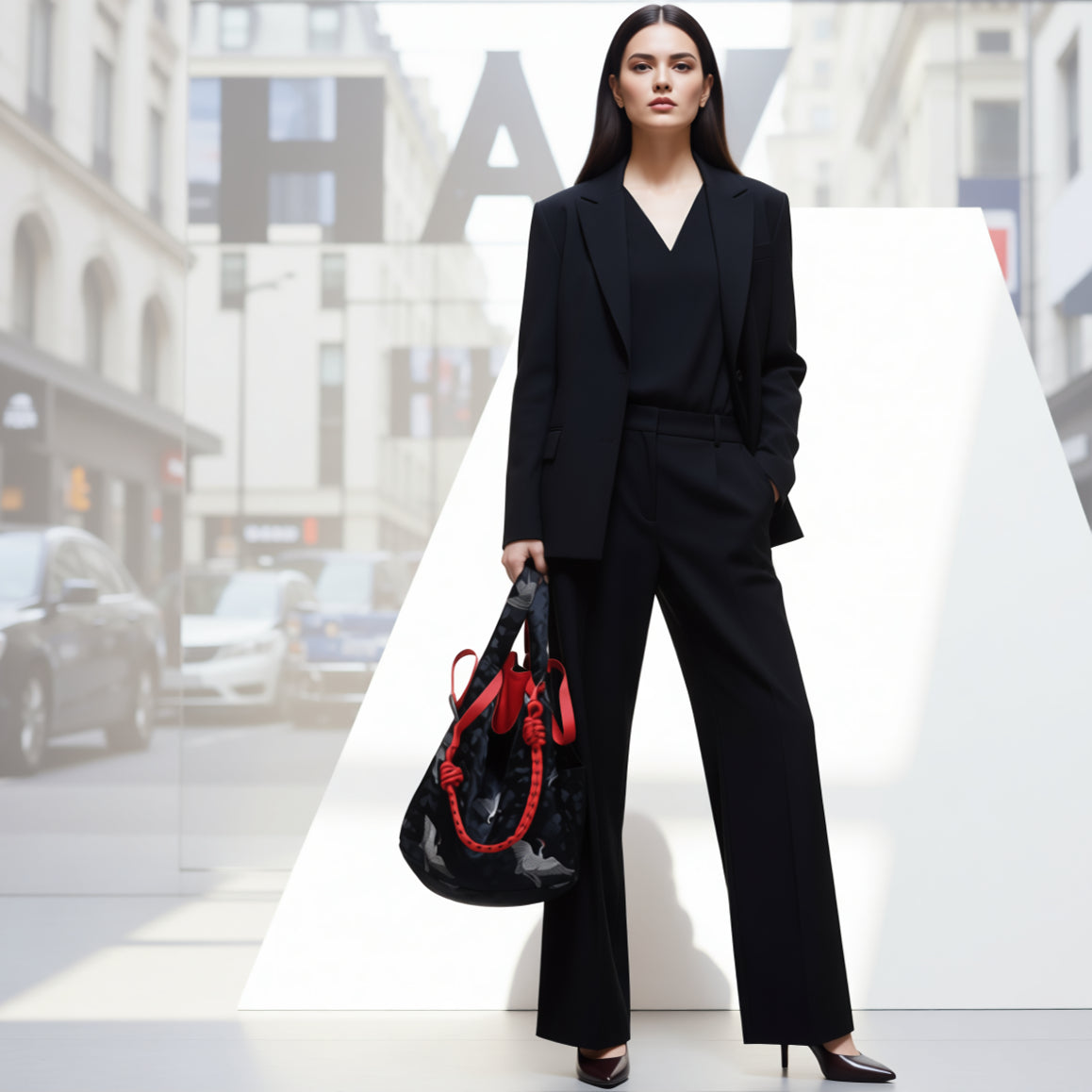 REGISTAR｜Black Crane & Cloud Marché Bag