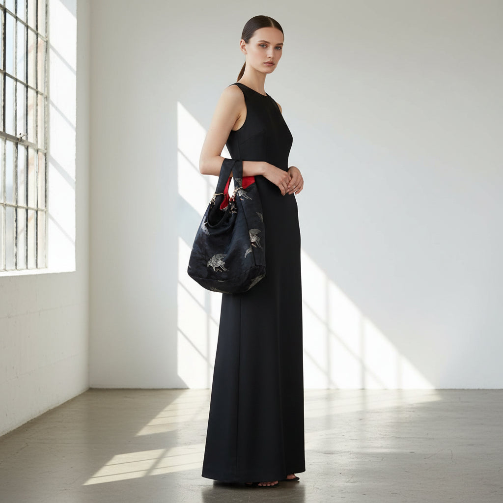 REGISTAR｜Black Crane & Cloud Marché Bag