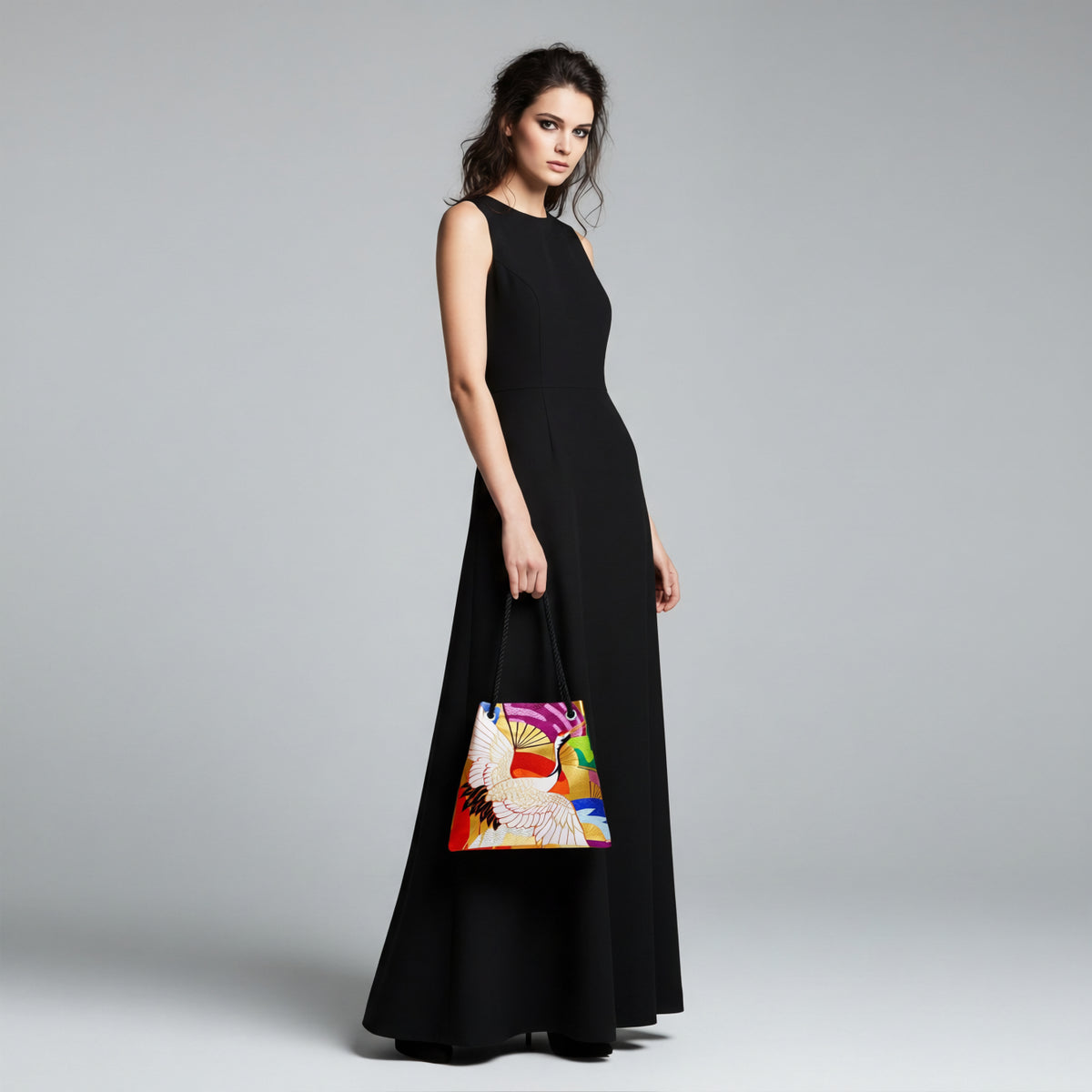 FUJIYAMA Bag L  -KIMONO ブラック鶴