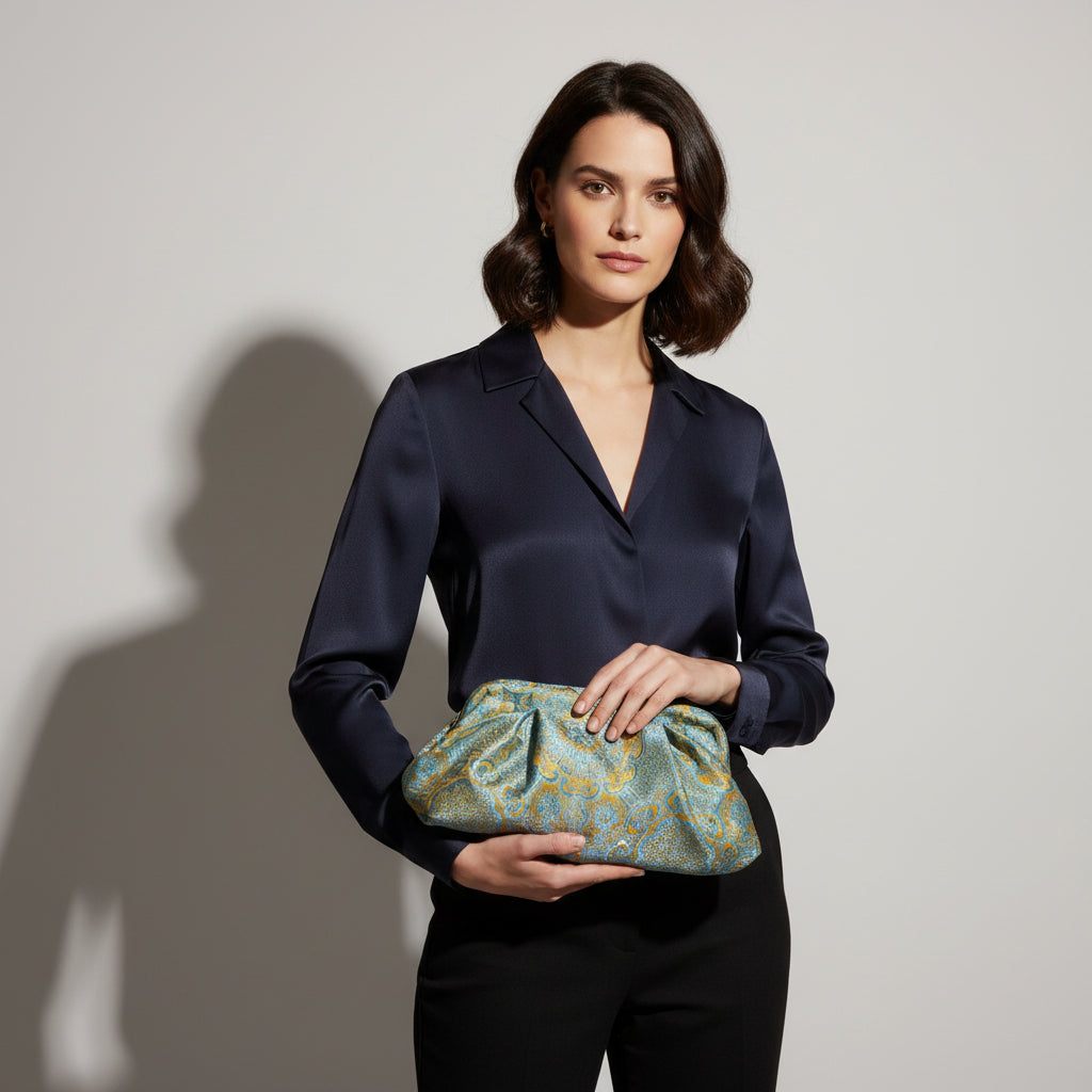 <B10GC> DIM SUM CLUTCH BAG  GOLD + CYAN