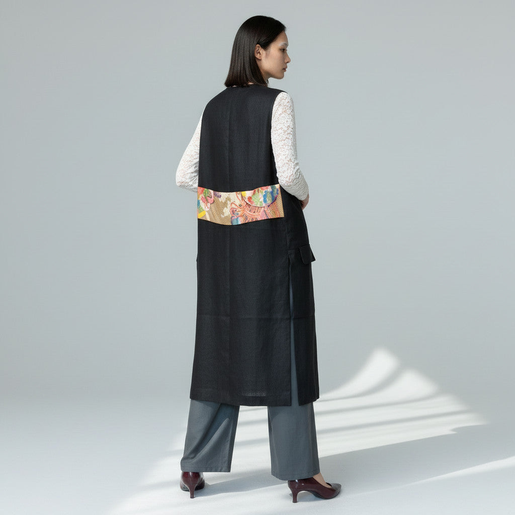 <V01-026> KIMONO Gilet Black