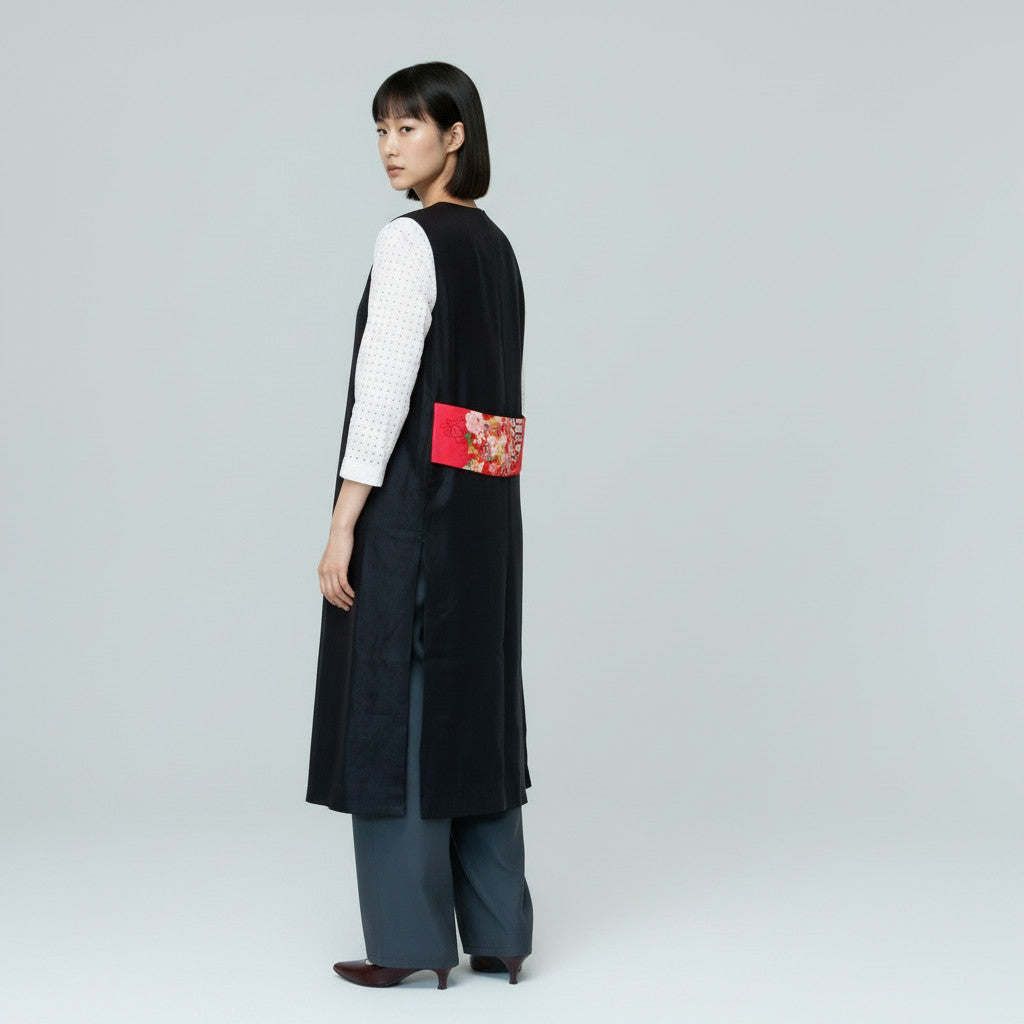 <V01-023> KIMONO Gilet Black