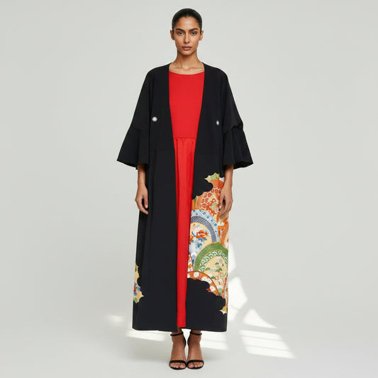 Vintage Kimono Wrapped Dress'n Coat | Black Silk 2-Way Multi-wear | Upcycled Japanese Kimono Robe